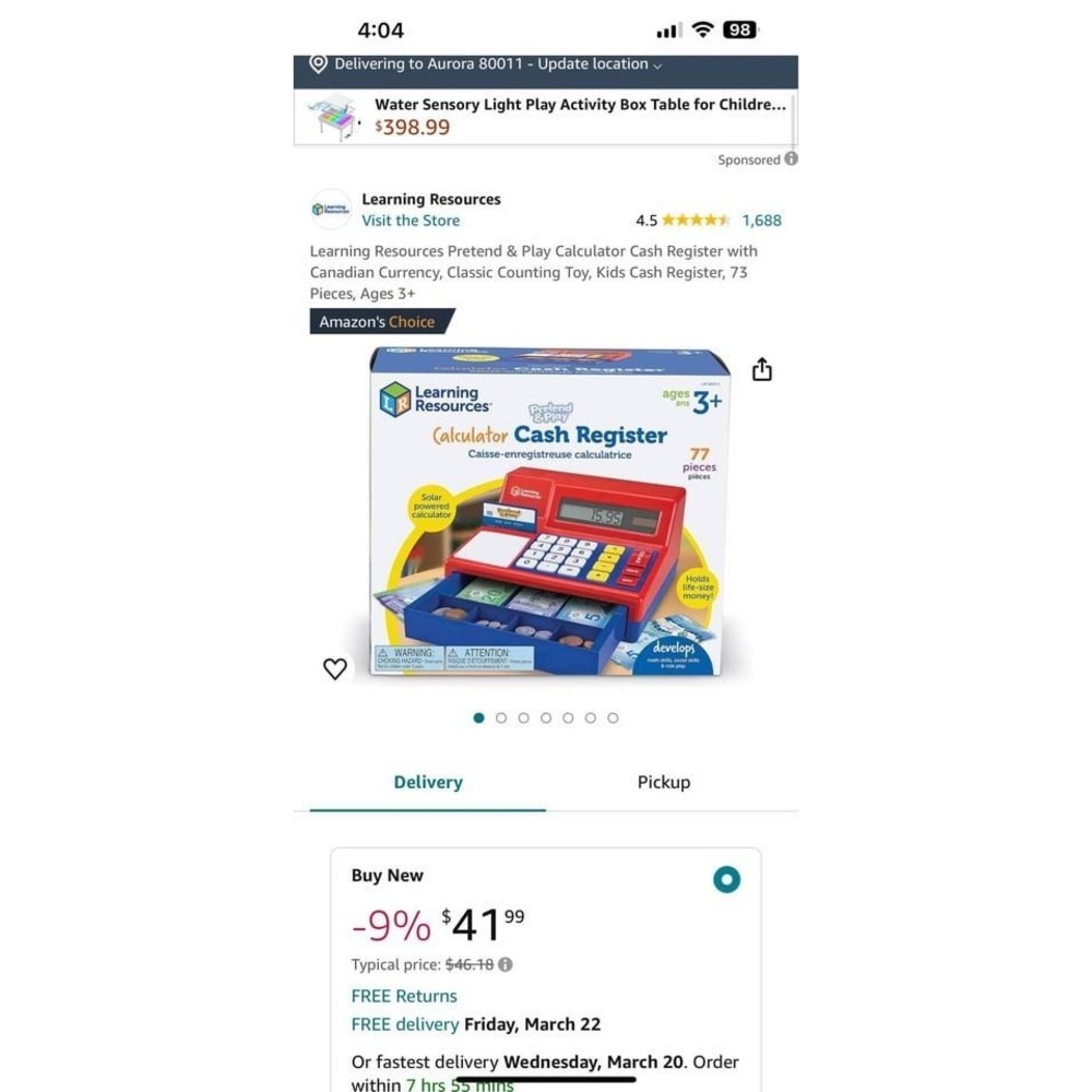 Learning Resources Pretend & Play Calculator Cash Register Toy with Play Money